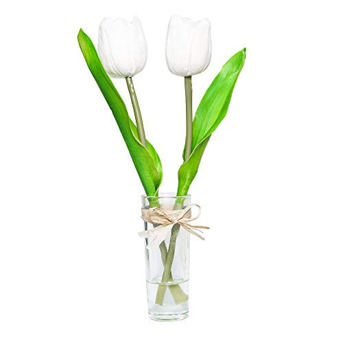 EBUYOM Artificial Flowers Fake Tulips Arrangement Bouquet Faux Tulip Floral in Vase Wedding Decor Home Office Party Decoration -White- EBUYOM Artificial Flowers Fake Tulips Arrangement Bouquet Faux Tulip Floral in Vase Wedding Decor Home Office Party Decoration -White-