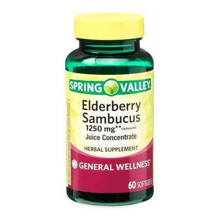 Spring Valley Elderberry Sambucus 1250 mg  General Wellness  60 Softgels -Pack of 2-