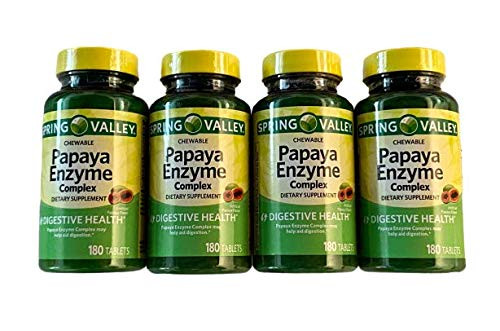 Spring Valley Papaya Enzyme  180 Chewable Tablets -4 Pack-