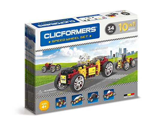 Clicformers Speed Wheel Set (34 Piece) Educational Building Blocks Kit, Construction STEM Toy, Creative Building Bricks Includes Wheels