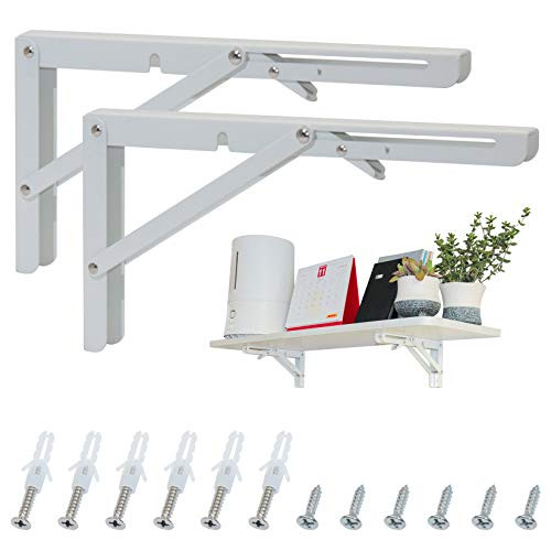 KOOTANS 10 Inch Folding Shelf Brackets  Heavy Duty Wall Mounted Metal Collapsible Shelf Bracket for Bench Table Workbench Supports Space Saving DIY Bracket  Max Load 132LB 60KG  Pack of 2 with Screws