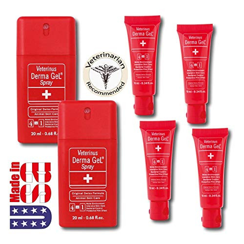 Veterinus Derma GeL Travel Size Pack 2 x Pocket Sprays 20mL - 0.68 fl.oz.  Plus  4 x Mini Tubes 10mL - 0.34 fl.oz. - CAT Safe Non Toxic Contains  Freeze Dried Lavender extr. -no Essential Oil-