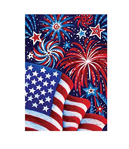 Custom Decor Fireworks and Flag USA - Garden Size  Decorative Double Sided  Licensed and Copyrighted Flag - Printed in The USA Inc. - 12 Inch X 18 Inch Approx. Size