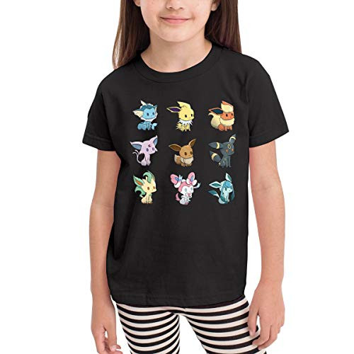 ZHUYOUDAO Children s Boys Girls Funny Eevee Tee T-Shirts Black Top Tee 5-6X