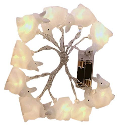 Easter Decoration Lights  Impress Life Rabbit Bunny Festive String Lights Battery Power with Multi-Function for Indoor Outdoor Home Party Wedding Camping  Birthday Bedroom House -White-
