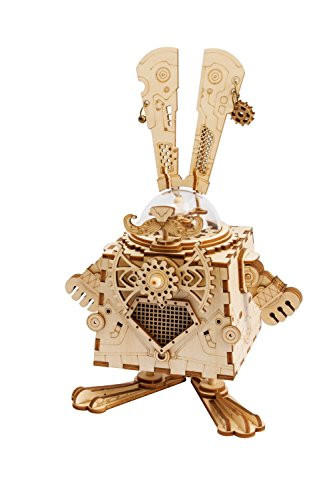 Hands Craft AM481 3D Wooden Puzzle - DIY Hand Crank Music Box- Bunny Educational Toy- Plays Little Bunny Foo Foo- Perfect Gift for Christmas, Birthday, Baby Shower, Valentines, Easter