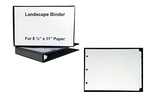 1 1/2" Black Heavy Duty Landscape Binder with - 1 Set of 6 Blank tabs - Both for 8 1/2" x 11" Standard Size Paper- Tabs are Printable