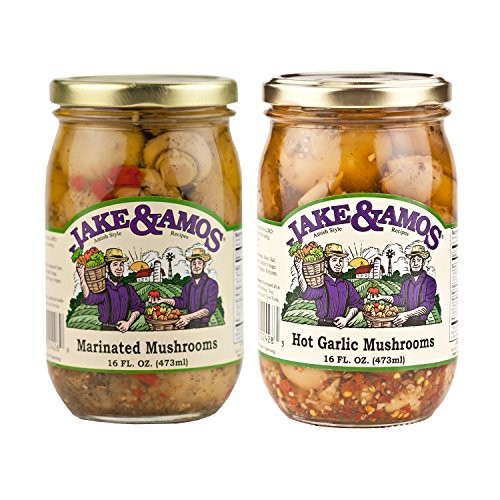 Jake  and  Amos Pickled Mushroom Variety Pack 16 oz. Marinated  Hot Garlic -1 Jar of Each-