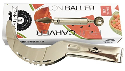 Stainless Steel Watermelon Slicer Cutter Corer and Server - Melon Baller and fruit carving tool chisel by CuisinePerfect