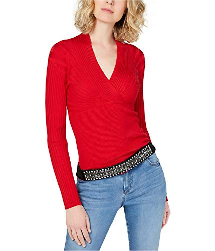 I-N-C Womens Multi-Directional Knit Sweater  Red  X-Large