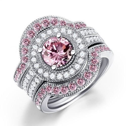 Phetmanee Shop Charm Jewelry Women 925 Silver Pink Sapphire Gemstone Wedding Engagement Ring -8-