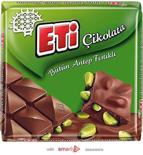 Eti Turkish Milk Chocolate Bar with Roasted Turkish Pistachios  2.46 Ounce -12 Bars-