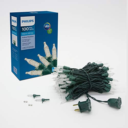 Philips 100 LED Warm White Indoor Outdoor Mini Christmas Lights  Green String