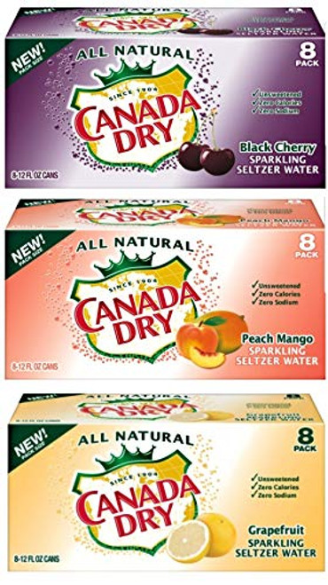 Canada Dry peach mango  grapefruit  black cherry sparkling seltzer water_variety packs  12 oz can - pack of 24  total 288 fl oz-