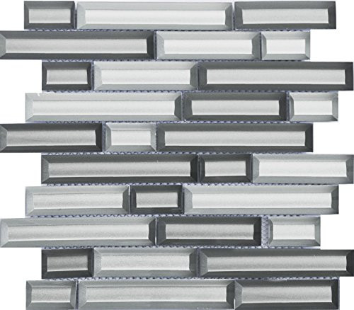 Silver and gray Backsplash Linear Interlocking Glass Mesh-Mounted Wall Mosaic Tile for Kitchen or Bathroom -sample-