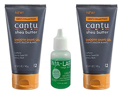 Cantu Shea Butter Men s Collection Smooth Shave Gel  5 Ounce -2PCS- With INFA-LAB Liquid Styptic