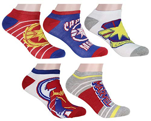 Captain Marvel Costume Cosplay Mix  and  Match Ankle No Show Socks Womens 5 Pairs Marvel Hosiery
