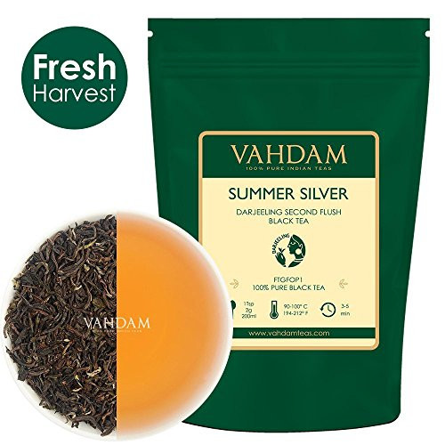 VAHDAM, Second Flush Summer Silver Darjeeling Black Tea (50 Cups) | FRESH & PREMIUM DARJEELING TEA Loose Leaf | 100% PURE UNBLENDED Black Tea Loose Leaf | Brew as Hot Tea, Iced Tea or Latte | 3.53oz