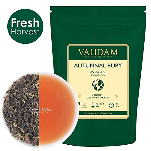 VAHDAM, Autumnal Ruby Darjeeling Tea (50 Cups) | EXOTIC Darjeeling Tea Loose Leaf | AUTUMN FLUSH | 100% PURE UNBLENDED Black Tea Leaves | Brew as Hot Tea, Iced Tea or Latte | 3.53oz VAHDAM, Autumnal Ruby Darjeeling Tea (50 Cups) | EXOTIC Darjeeling Tea Loose Leaf | AUTUMN FLUSH | 100% PURE UNBLENDED Black Tea Leaves | Brew as Hot Tea, Iced Tea or Latte | 3.53oz