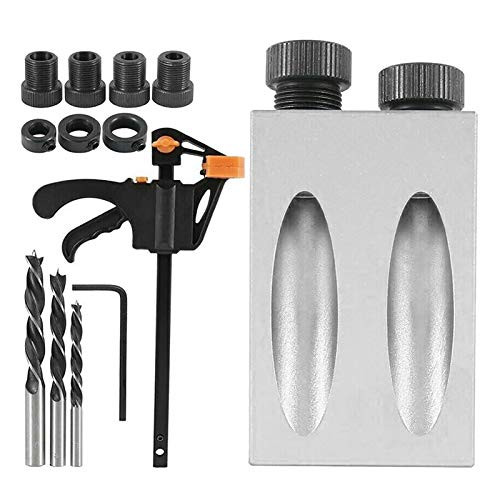 ETIGER 15° Angle Locator with Clamp Pocket Hole Screw Jig Dowel Drill Joinery Kit  15pcs Carpenters Wood Woodwork Guides 6 8 10mm Drive Adapter for Guides Joint Tool Carpentry