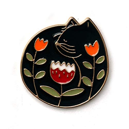 Flower Cat Needle Minder - Cute Magnetic Black Cat Enamel Needle Minder for Cross Stitch - Embroidery - Needlepoint Magnet - Gift for Women  Men  Mom  Grandma -Black-