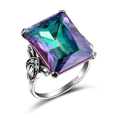 Phonphisai shop 4.3CT Mystic Rainbow Topaz 9-2-5 Silver Ring Women Wedding Engagement Size6-10 -8-