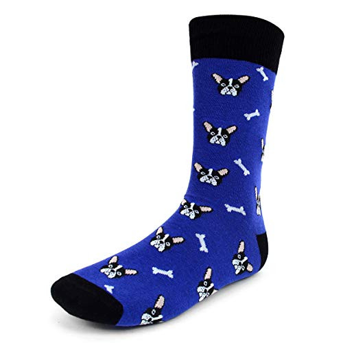 Novelty Dress Socks for Men - Frenchie Face Blue - Premium Cotton