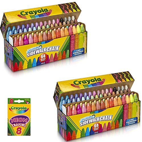 Crayola Washable Sidewalk Chalk, 128 ct, Includes Glitter & Neon, Outdoor Gifts for Kids Bundle with Box of Neon Crayons