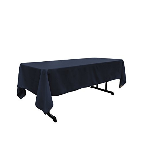 LA Linen 60 inch by 102 inch Rectangular Polyester Poplin Tablecloth Pack of 1   Navy Blue.