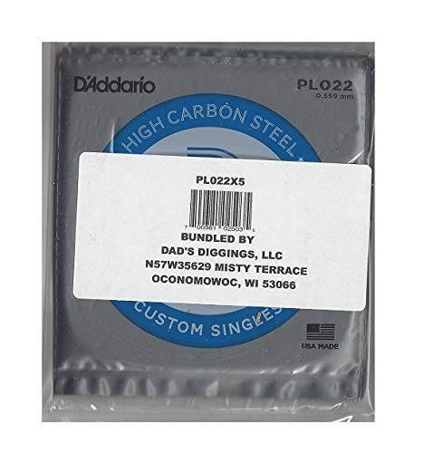 D ADDARIO PL022 Plain Steel Singles - PACK OF 5 STRINGS