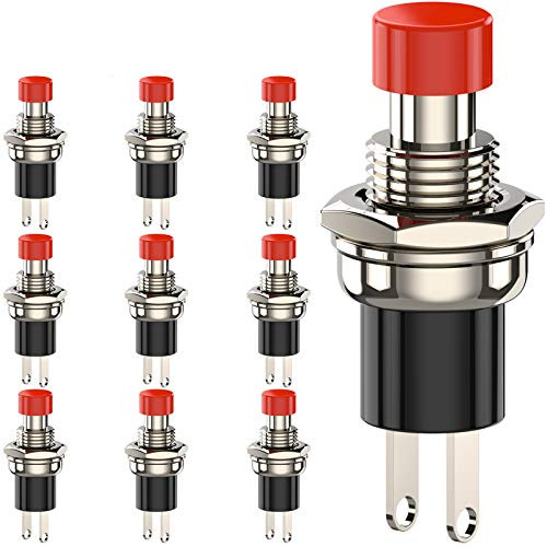 DIYhz Momentary Push Button Switch  1A 250VAC SPST Mini Pushbutton Switches Normally Open-NO- Red Cap - 10pcs