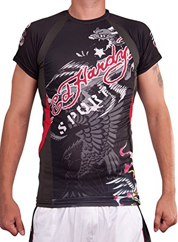 Ed Hardy Mens Eagle Mesh Crew Tee Top - Black - Small