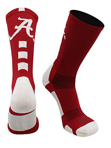 TCK Alabama Crimson Tide Baseline Crew Socks -Crimson White  Small-