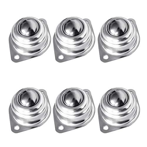 -Set of 6- Dorhea Ball Transfer 1 inch Universal Rotation Caster Roller Bearings Screw Mounted Round Ball Bearings Two-Hole Flange Mounted - 1inch
