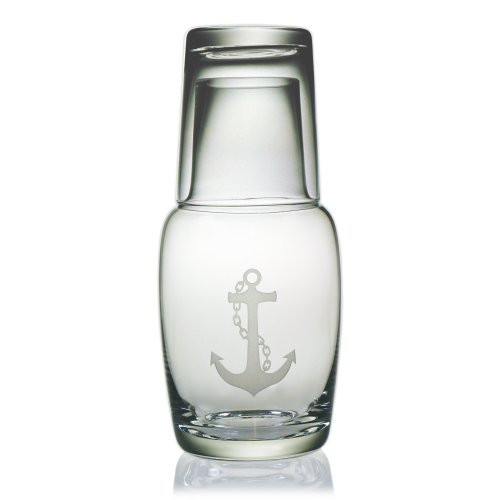 Susquehanna Glass Nautical Anchor Sand Etched Glass Night Bottle 2-Piece Set, 32 ounces