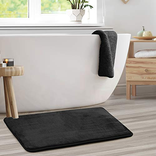 Clara Clark Memory Foam Bath Mat Set - Non Slip  Absorbent  Soft Bath Rug Set - Fast Drying Washable Bath Mat - Black - Large Size 20 x 32
