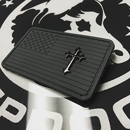 American Sheepdog US Flag Patch - Black Out with Cross