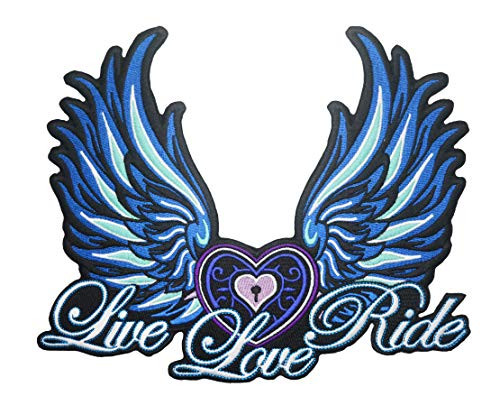 Lady Rider Women Biker Wings inchLive Love Ride inch Embroidered Large Back Patch for Motorcycle Vest Jacket -Blue-