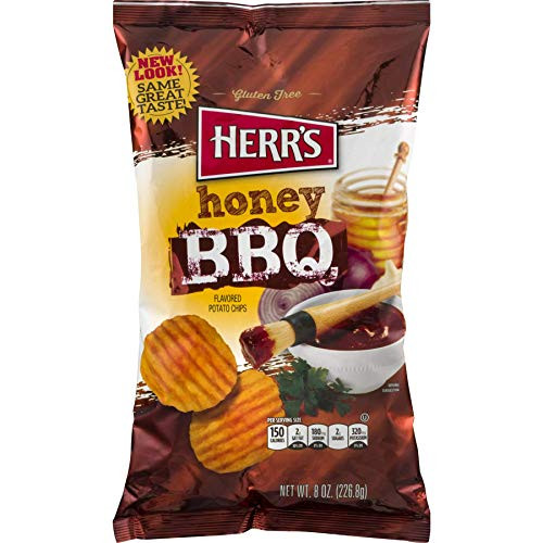 Herr s Honey BBQ Ripple Potato Chips- 8 oz. Bags -3 Bags-