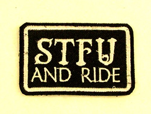 IND STURGIS STFU and Ride White on Black Iron on Small Badge Patch for Biker Vest SB852