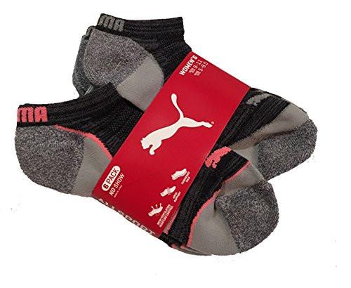 Puma Women s No Show Athletic Socks  Pack of 6  Grey and Pink  Sock Size  9-11  Shoe Size  5-9.5