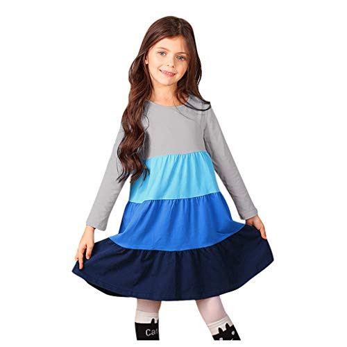 Toddler Autumn Casual Dress Fineser Kids Baby Girls Long Sleeve Striped Splice Patchwork Rainbow Layered Princess Dresses -Blue  12-18 Months-80-- Toddler Autumn Casual Dress Fineser Kids Baby Girls Long Sleeve Striped Splice Patchwork Rainbow Layered Princess Dresses -Blue  12-18 Months-80--