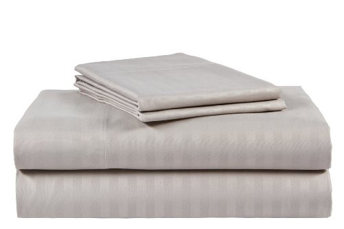 Ruthie s Textile King Size Silver 500 Thread Count 100 percent  Cotton Sateen Dobby Stripe Sheet Set