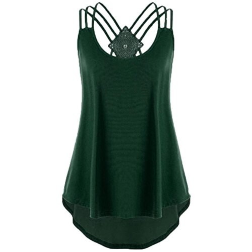 CUCUHAM Ladies Bandages Sleeveless Vest Top High Low Notes Strappy Tank Tops -S Dark Green- CUCUHAM Ladies Bandages Sleeveless Vest Top High Low Notes Strappy Tank Tops -S Dark Green-