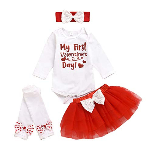 Newborn Baby Girl Valentine s Outfits Heart Romper Plus Tutu Skirt Plus Leg Warmers Plus Headband My First Valentine s Day Clothes -Red  3-6 Months-