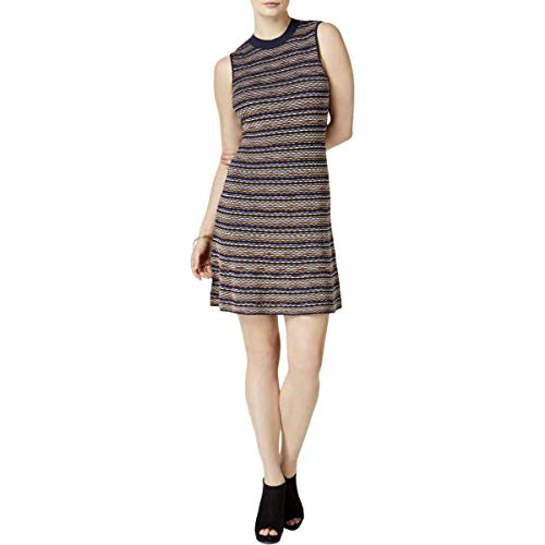 Bar III Womens Printed Mock-Neck Sweater Dress  Blue  X-Small