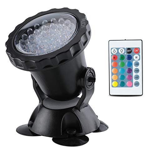 MUCH Underwater Pond Light Remote Control Waterproof IP 68 Submersible Spotlight with 36 LED Bulbs 2.5 W Multi-Color Spot Light for Aquarium Garden Pond Aquarium Tank Fountain Waterfall -Pack of 1-