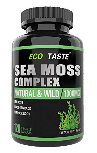 ECO-TASTE Irish Sea Moss Complex 120 Veggie Capsules  Sea Moss  Bladderwrack  Burdock Root  No fillers  Vegan