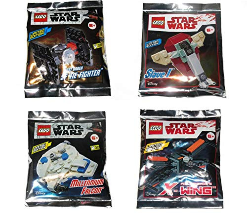 Lego Star Wars Limited Edition Foil Pack Set of 4 - Boba Fett Slave I  Millennium Falcon  Poe Dameron s X-Wing  First Order SF TIE Fighter