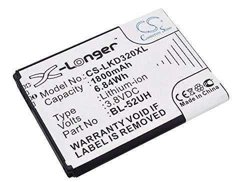 1800mAh Battery Replacement for LG ULTIMATE II VS450PP MS323 Ultimate 2 Realm D325 DUAL SIM VS45O D325 Dual Pulse VS450 H420 D280 D325 H443 L65 Spirit 4G LS620 L41C EAC62258202 BL-52UHB BL-52UH -3.8V-